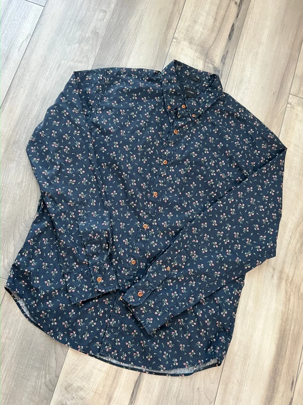 J.Crew Dark Navy blue Button-Down Shirt Floral Print 100% cotton Men’s L Slim